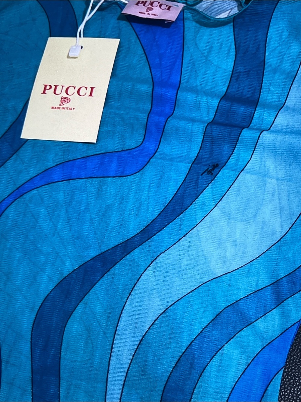 Emilio Pucci Blue Multi-Blue Wave Long Sleeve Top - Picture 6 of 6
